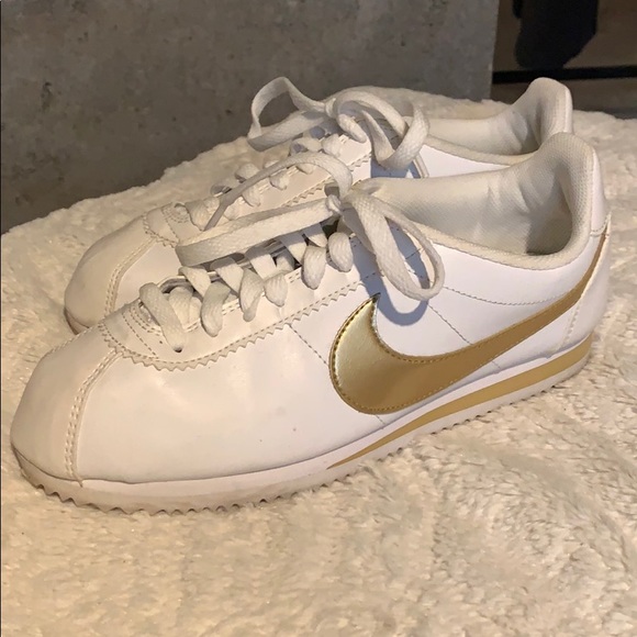 nike cortez white and gold